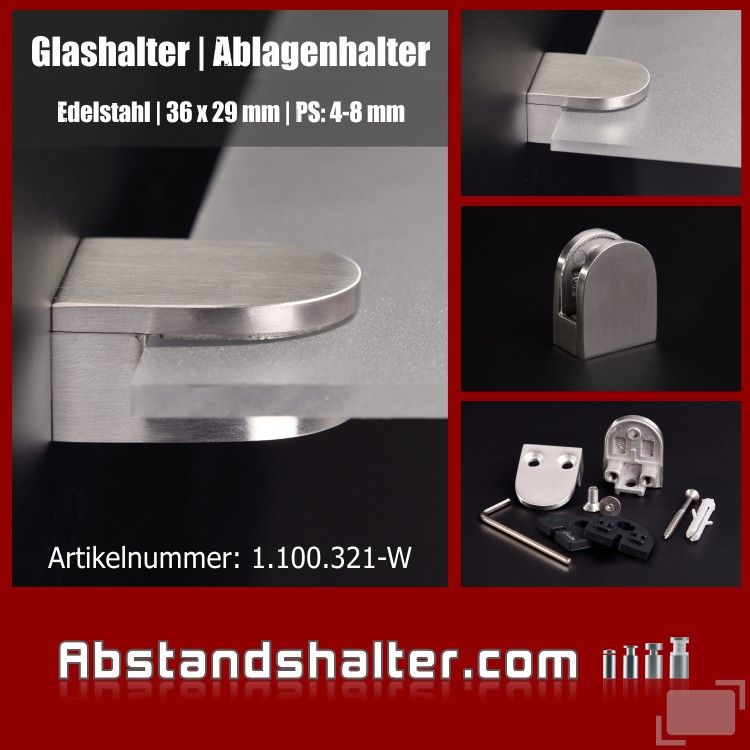 Glashalter | Ablagenhalter | Wandregalhalter 36 x 29 mm Edelstahl für Wandmontage Glashalter | Ablagenhalter | Wandregalhalter 36 x 29 mm Edelstahl für Wandmontage