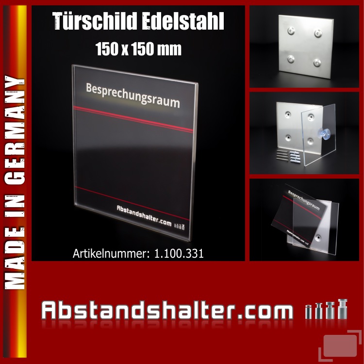 Türschild 150x150 mm Edelstahl mit Plexiglasscheibe Türschild 150 x150 mm Edelstahl mit Plexiglasscheibe