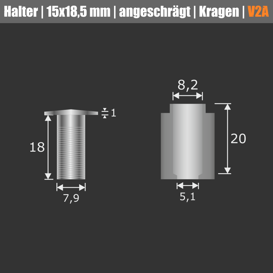 Edelstahl Abstandhalter angesch. Kragen Ø 15mm WA: 18,5mm PS: 1,5-12mm