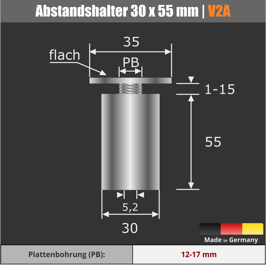 Großer Kleiderhaken zum Schrauben Edelstahl Kopf-Ø: 35mm Ø30mm WA:55mm PS: 1-15 mm