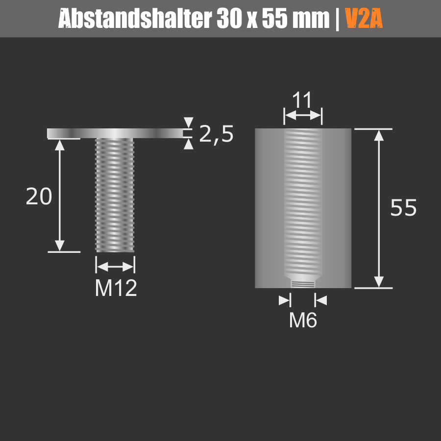 Großer Kleiderhaken Wandhaken V2A Kopf-Ø: 35mm Ø30mm WA:55mm PS: 1-15mm | Stockschraube