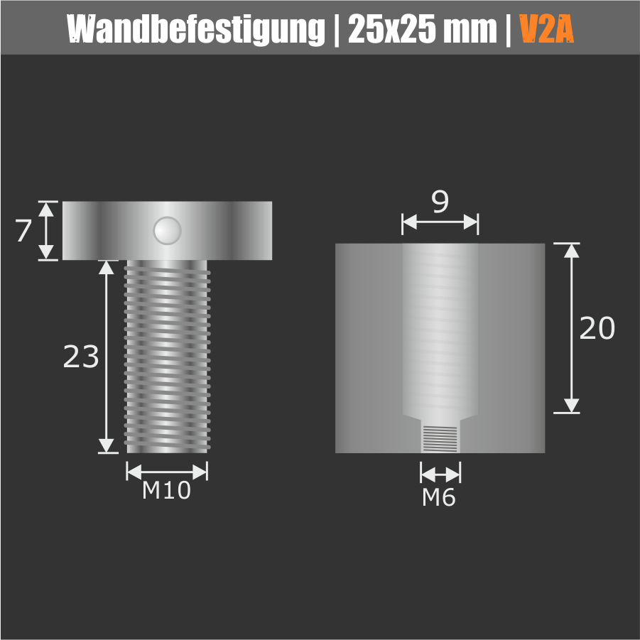 Wandbefestigung schraubbar Ø 25mm WA: 25mm PS: 1-18 mm | Stockschraube