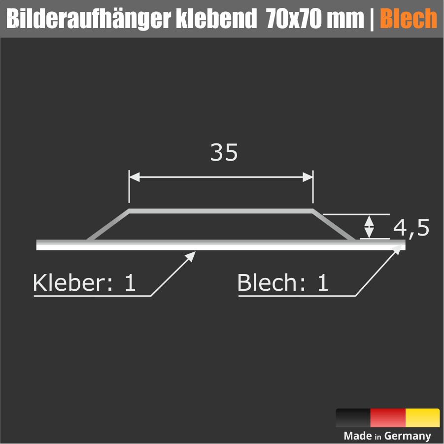 Bildaufhänger mit Wandpuffer bis 3 kg | Haftbleche 70x70 mm | selbstklebend