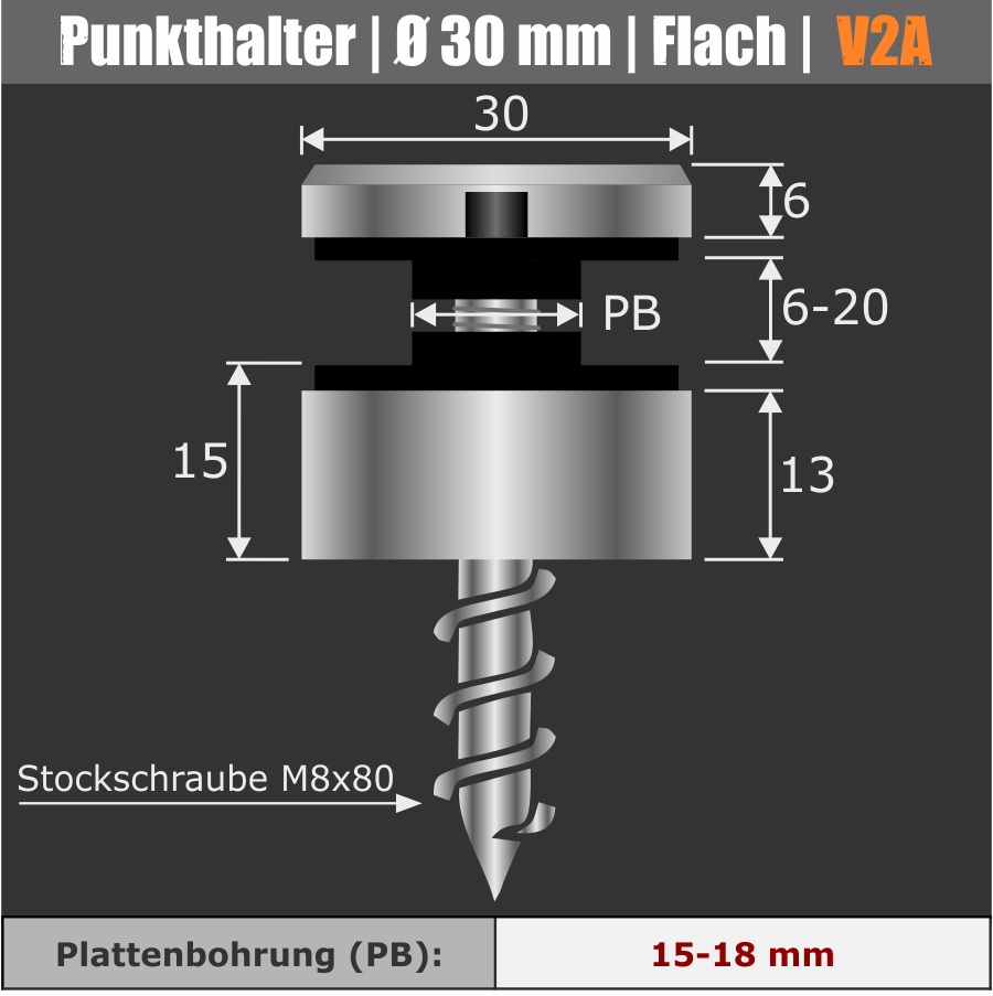 Punkthalter 30 mm Wandmontage
