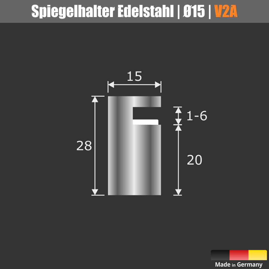 Spiegelhalter aus Edelstahl V2A zum Klemmen