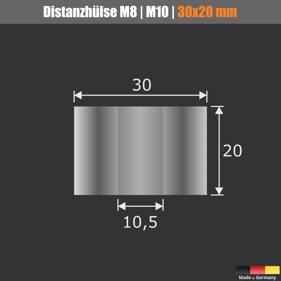 Distanzscheibe M8 | M10 | Distanzrohr Edelstahl Ø 30x20mm L-Ø: 10,5mm