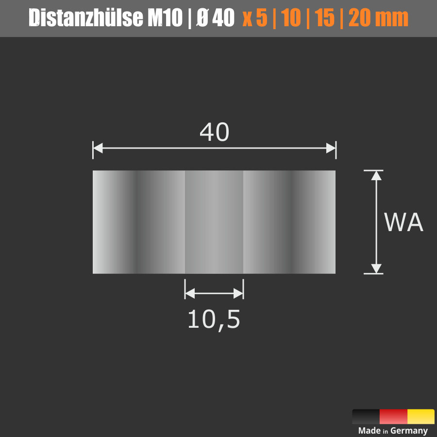 Ronde Scheibe Distanzhalter M10 Ø40mm für Punkthalter