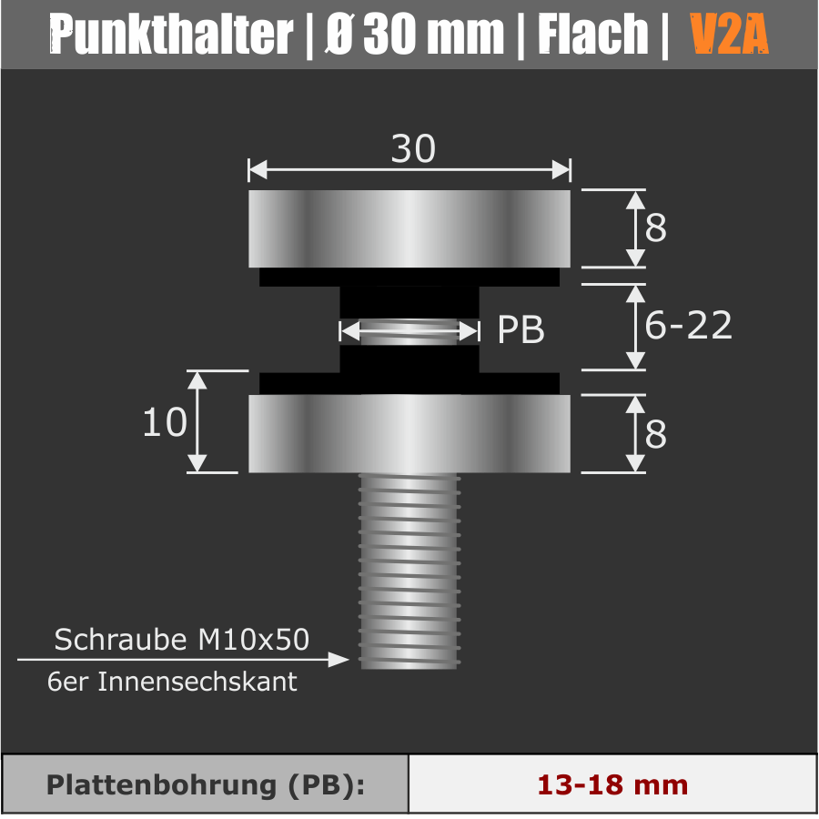 Punkthalter 30 mm Edelstahl Pfostenmontage