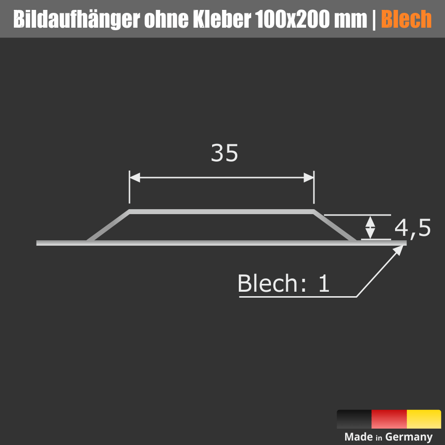Bildaufhänger | Spiegelblech | 100x200 mm | 1 mm - ohne Kleber Bildaufhänger | Spiegelblech | 100x200 mm | 1 mm - ohne Kleber
