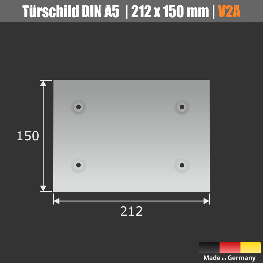 Edelstahl-Wandschild 212x150mm A5 Acryl Metall V2A Schraubmontage