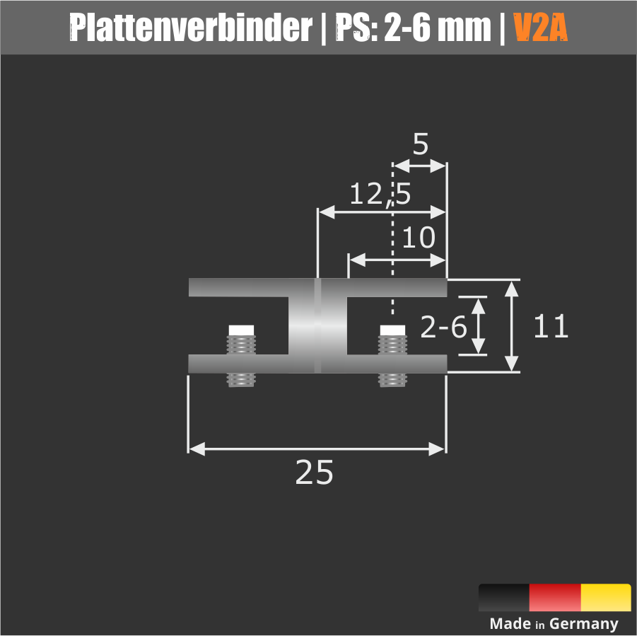 Plattenverbinder Edelstahl Plattenklemme Schilder Ø 11 mm PS: 2-6 mm