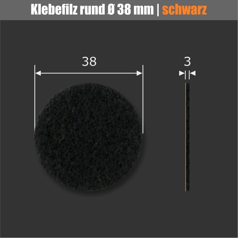 Filzgleiter Ø38 mm rund selbstklebend Möbelgleiter 3mm Stärke schwarz