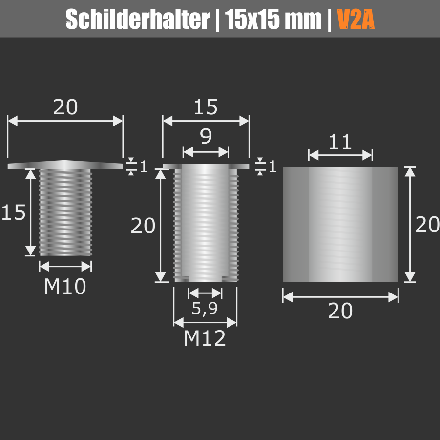 Schilderhalterung Edelstahl V2A Ø 20 mm WA: 20 mm