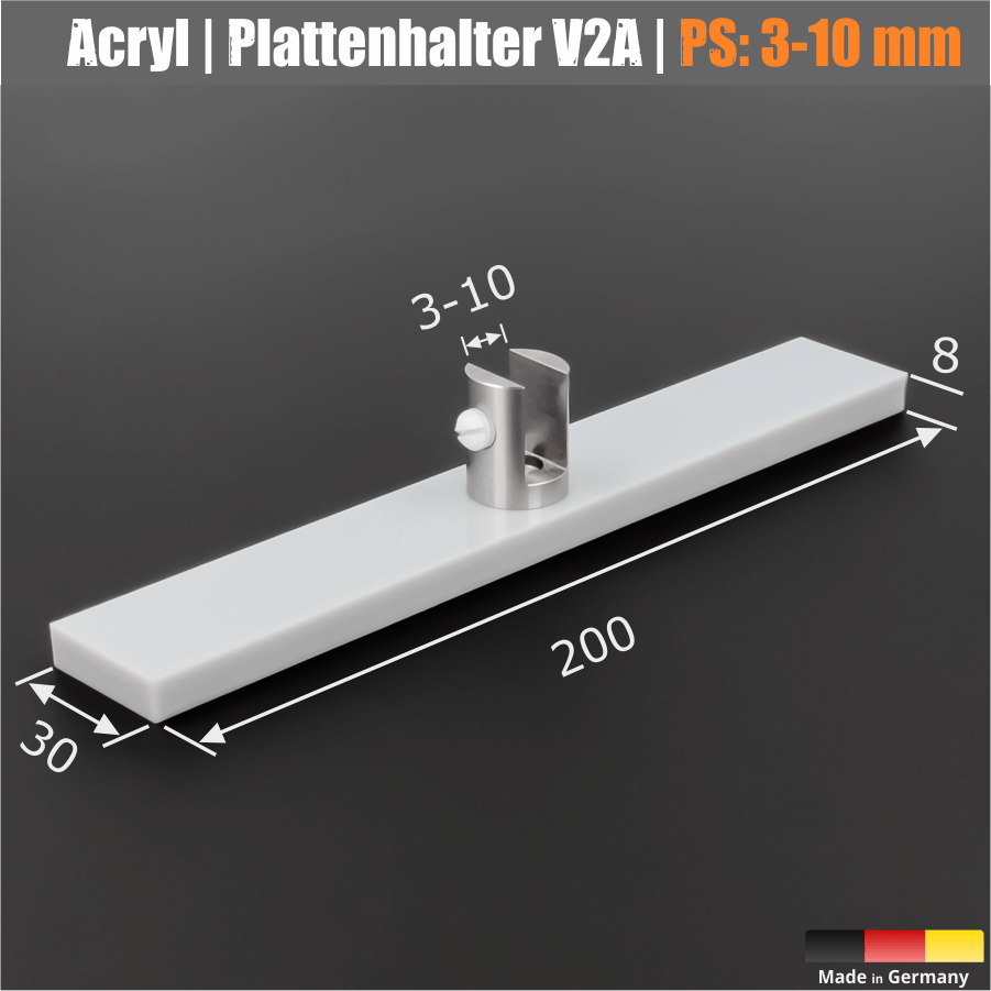 Acryl Standfüße Tischaufsteller+Halter für Spuckschutz 200x30x8mm PS: 3-10mm | Schreibtisch | Gastronomie