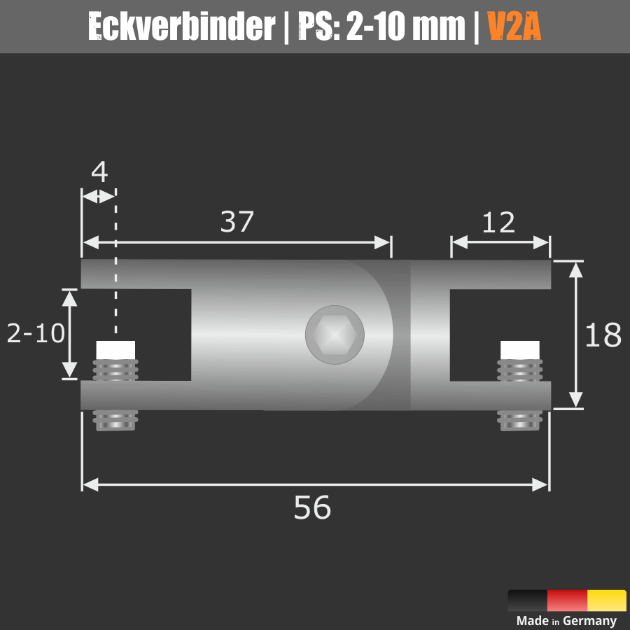 Eckverbinder 90° Edelstahl Spuckschutz Glashalter Platten PS: 2-10 mm Gelenk-Verbinder Scharnier