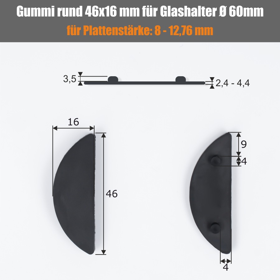 Ersatzgummis 8-12,76 mm runde Glasklemme 60mm vorgesetzte Montage