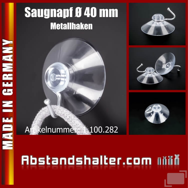 Saugnäpfe Ø 40 mm mit Haken | Saugnapf | Metallhaken | Saughaken