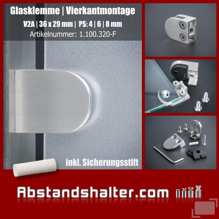 GLASHALTER  Edelstahl Glasklemme Klemmhalter 50 x 38 mm Rohr 42,4-48,3  00912 