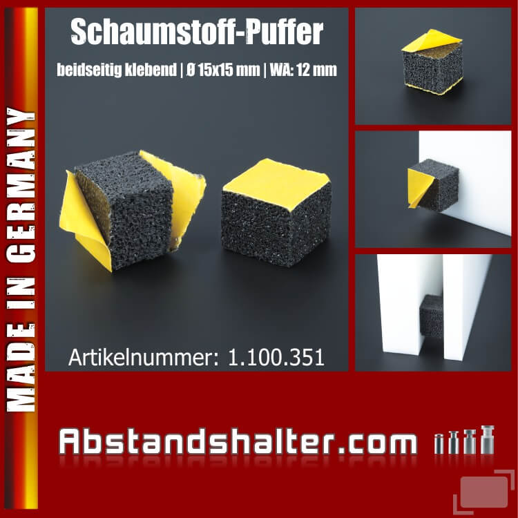 Schaumstoff-Puffer beidseitig selbstklebend | Schwarz 15x15x12 mm