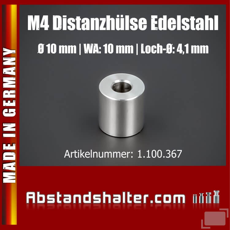 M4 Distanzhülse Distanzhalter Edelstahl Ø10mm WA:10mm L-Ø:4,1mm | V2A