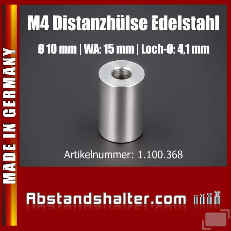 M4 Distanzhülse Abstandshülse Edelstahl Ø10mm WA: 15mm L-Ø:4,1mm | V2A