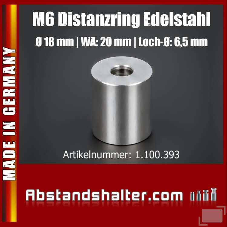 Distanzring M6 | Abstandshülse Edelstahl Ø 18x20 mm L-Ø: 6,5 mm | V2A