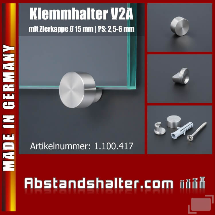 4er Set Spiegelhalter-Klemmhalter Edelstahl Ø:15mm WA: 5mm