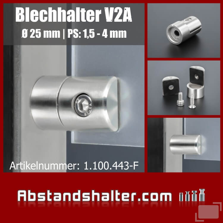Lochblechhalter Edelstahl V2A 40 x 25 mm PS: 1,5-4 mm + Gummi | flach