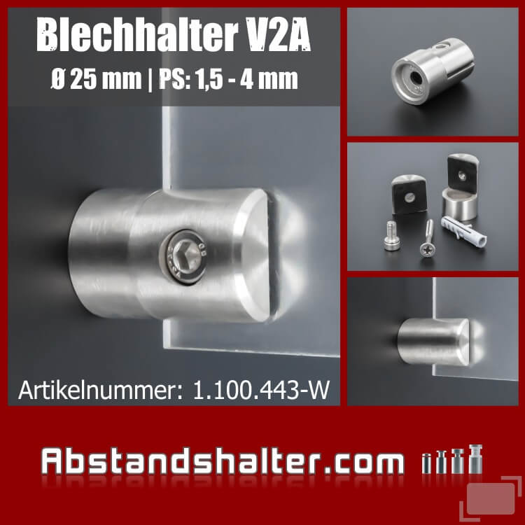 Lochblechhalter Edelstahl V2A 40 x 25 mm PS: 1,5-4 mm + Gummi | Wandmontage