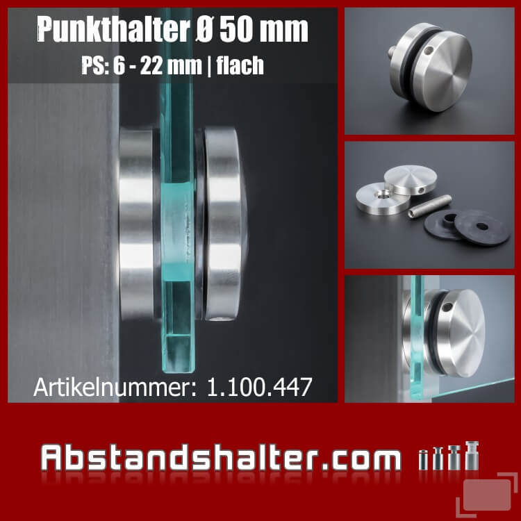 PLAROL Metallbaubedarf - Punkthalter V2A, Ø50mm, Anschluss flach, Gewinde M8