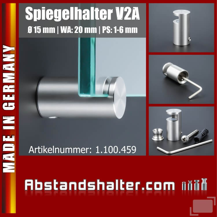 Spiegelhalter Edelstahl V2A Ø: 15 mm Länge: 28 mm WA: 20 mm
