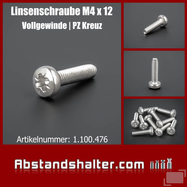 Gewindefurchende Linsenschraube Vollgewinde M4x12 | Kreuz | Edelstahl