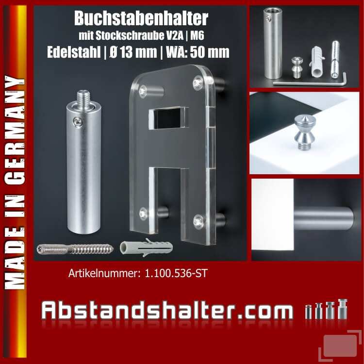 Schilderbefestigung verdeckte Montage Ø13x50mm Edelstahl Stockschraube