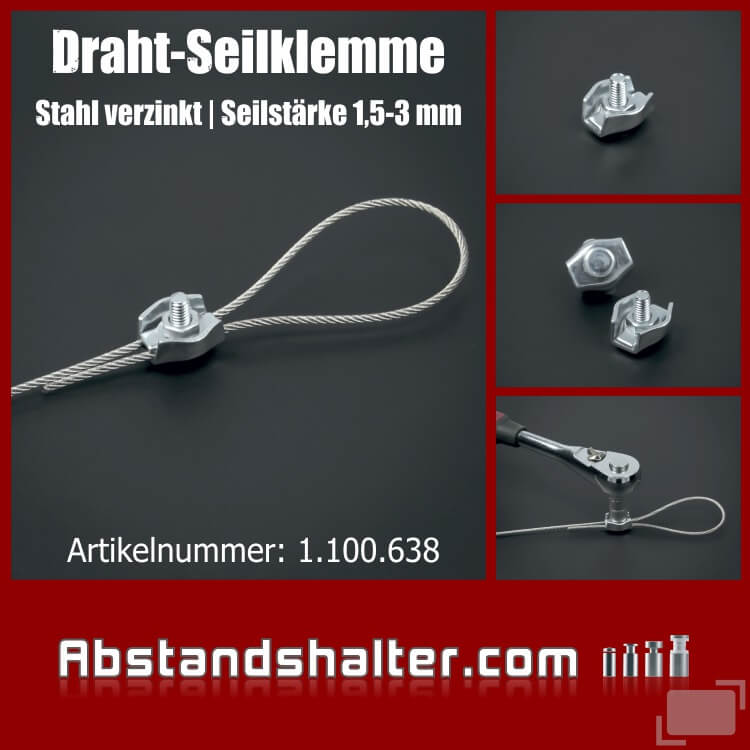 Draht-Seilklemmen Seilverbinder Stahl verzinkt | Drahtseil Ø 1,5-3 mm