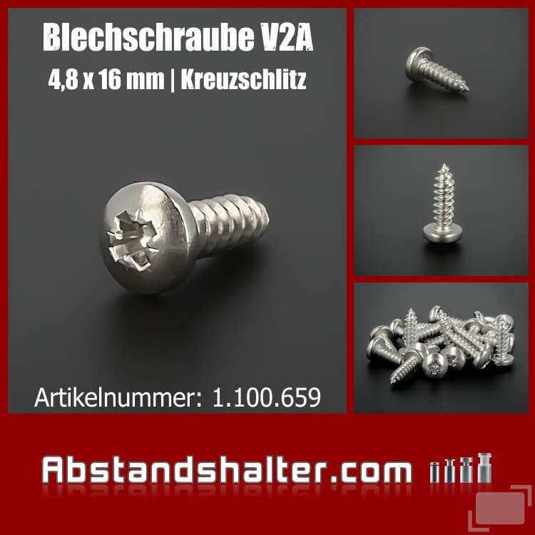 Linsenkopf Blechschraube 4,8x16 A2 | Kreuz | Edelstahl