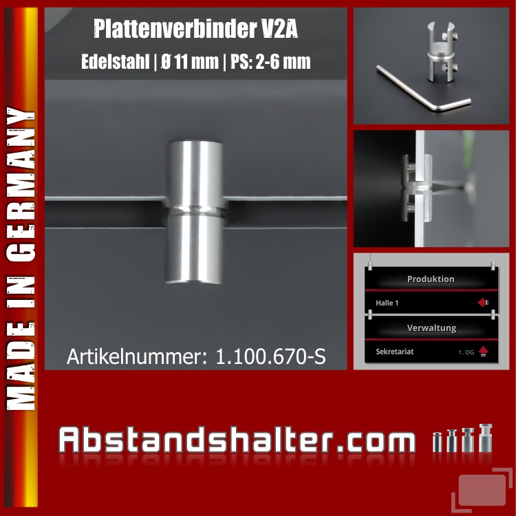 Plattenverbinder Edelstahl Plattenklemme Schilder Ø 11 mm PS: 2-6 mm