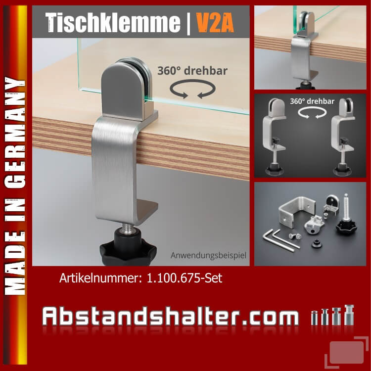 Tischklemme Edelstahl Spuckschutz Trennwand K:12-50mm+Halter 3-8mm