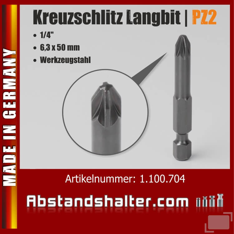 Kreuzschlitzbit Bit lang Werkzeugstahl abgedreht Pozidriv2 70mm
