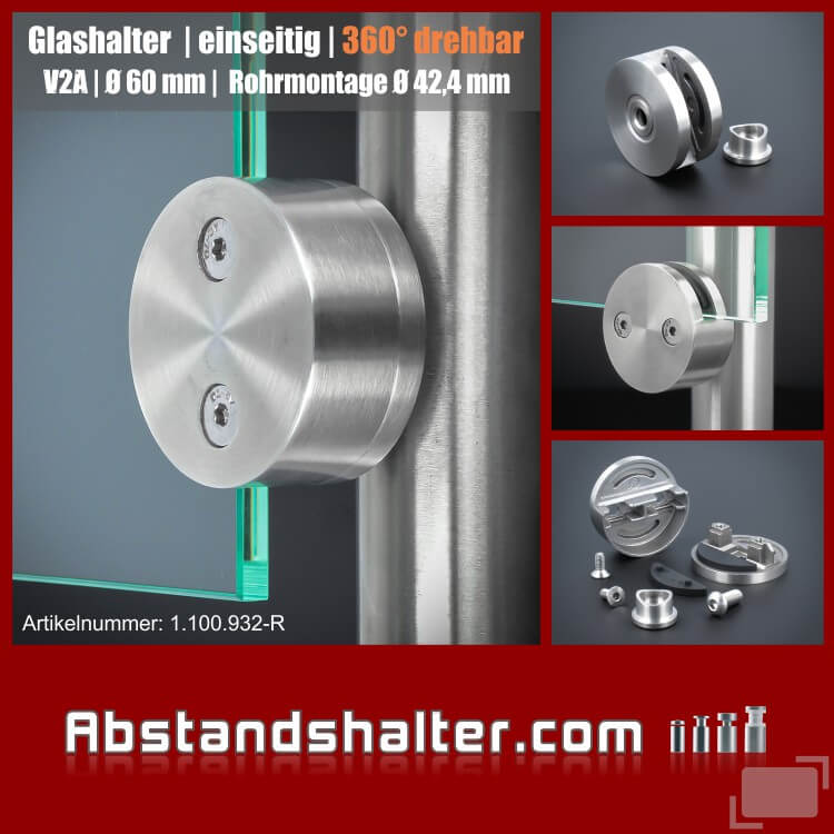 Glashalter Edelstahl rund Ø 60mm Frontmontage rundrohr 42,4 mm drehbar 360grad