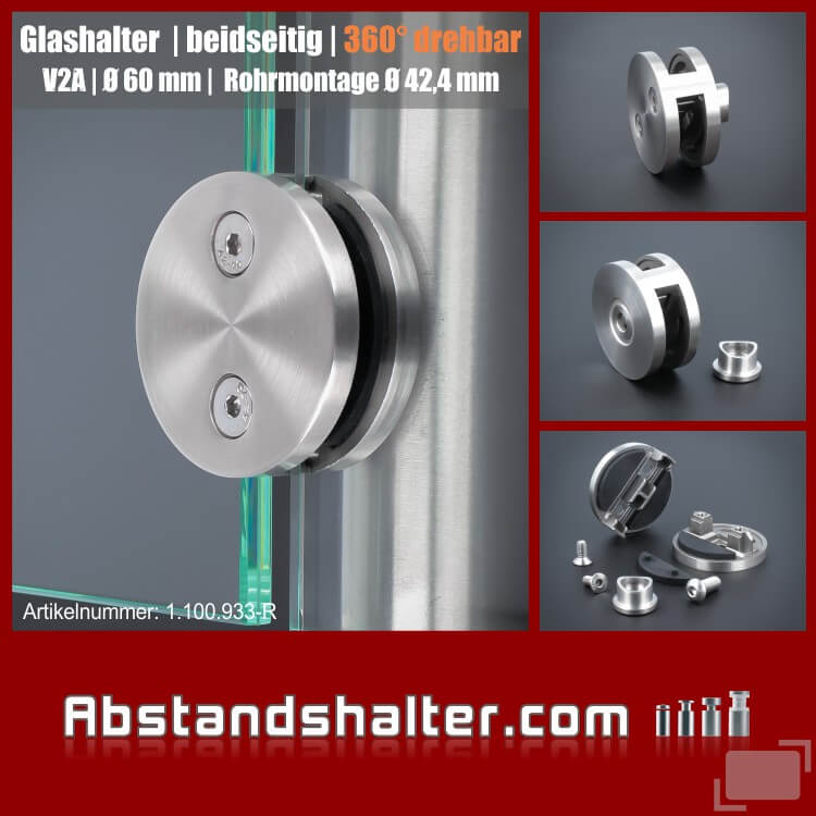 Edelstahl V2A Glashalter Glasklemme Klemmhalter Geländer rund m./o. Stift  MASSIV