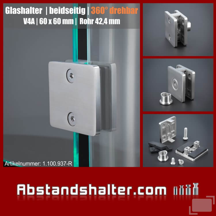 Edelstahl Glashalter V4A Klemmhalter 33,7-42,4mm halbrund 50x40x24mm 6-6,76 
