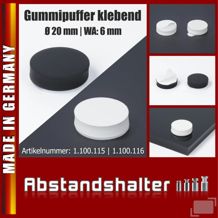 Lieferumfang: Gummi-Puffer Ø20x6mm selbstklebend Anschlagpuffer | schwarz oder weiß