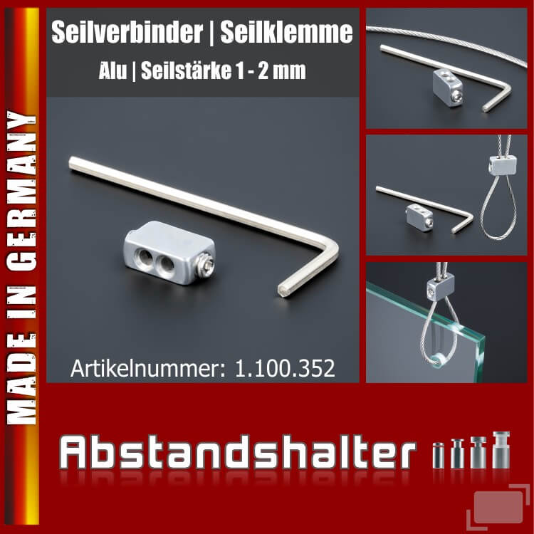 Seilklemme Seilverbinder Seilabhängung Edelstahl | Drahtseil Ø 1 - 2mm