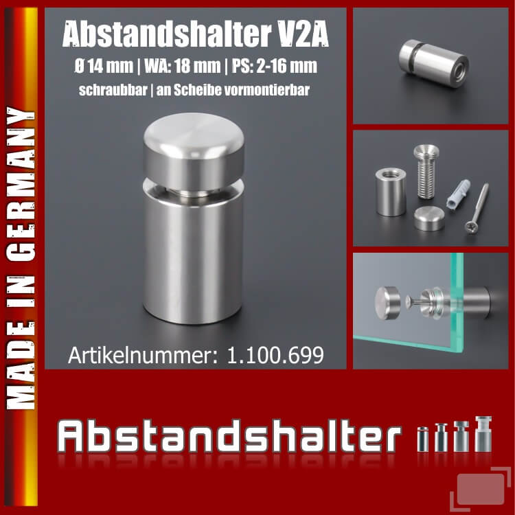 V2A Edelstahl Abstandshalter 18 mm x 100 mm