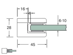 Bemaßung: Glashalter Absturzsicher Edelstahl eckig 75 x 45 mm PS: 6-10 mm | flach | Spuckschutz Bemaßung: Glashalter Absturzsicher Edelstahl eckig 75 x 45 mm PS: 6-10 mm | flach | Spuckschutz