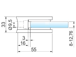 Bemassung Glashalter verzinkt Edelstahleffekt 55x55 mm Rohr 42,4mm