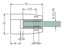 Bemassung: Glashalter Edelstahl 52x52 mm V2A oder V4A