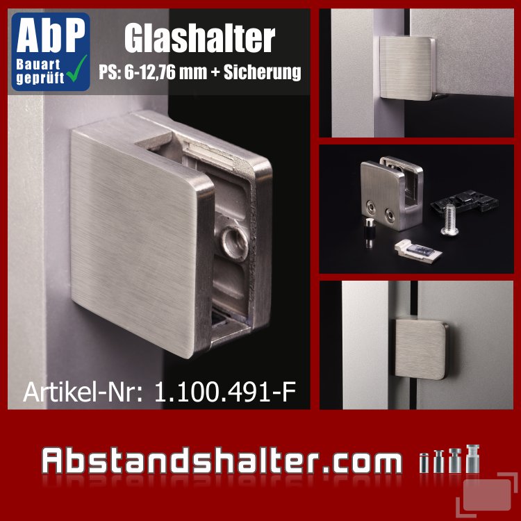 Glashalter mit Sicherung Edelstahl eckig 45x45 mm | flach für Glasplatten | Metall | Blech | Kunststoff | Holz Glashalter mit Sicherung Edelstahl eckig 45x45 mm | flach für Glasplatten | Metall | Blech | Kunststoff | Holz
