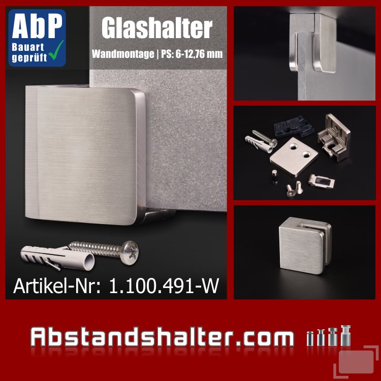 Glashalter mit Sicherung Edelstahl eckig 45x45 mm PS- 6 -12,76 mm | flach für Glasplatten | Metall | Blech | Kunststoff | Holz Glashalter mit Sicherung Edelstahl eckig 45x45 mm PS- 6 -12,76 mm | flach für Glasplatten | Metall | Blech | Kunststoff | Holz
