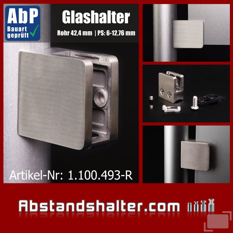 Glashalter mit Sicherung Edelstahl eckig 45x45 mm | Rohr Ø 42,4mm für Glasplatten | Metall | Blech | Kunststoff | Holz Glashalter mit Sicherung Edelstahl eckig 45x45 mm | Rohr Ø 42,4mm für Glasplatten | Metall | Blech | Kunststoff | Holz